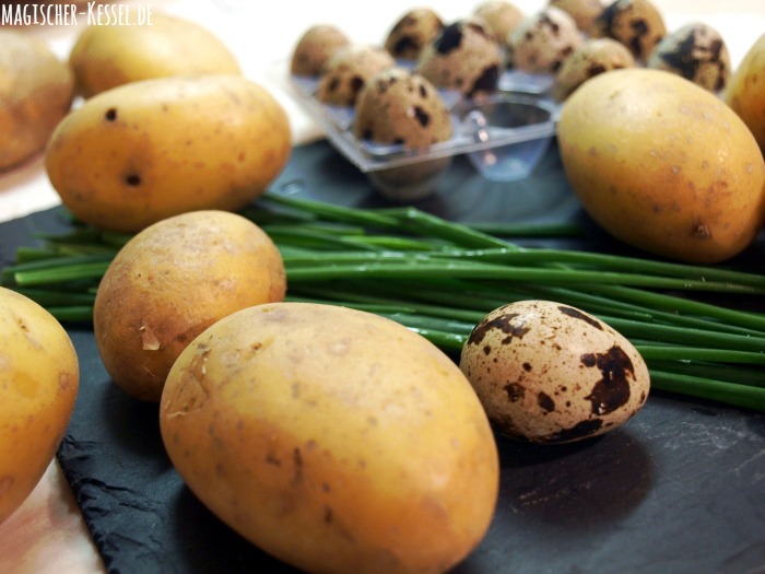 Kartoffeln und Wachteleier für ein Kartoffelrezept
