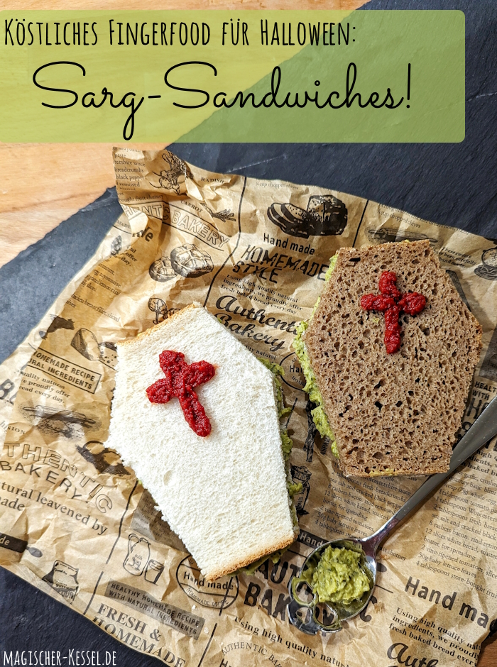 Fingerfood für Halloween: Leckere Sarg-Sandwiches - schnell gemacht mit selbst erstellter Papier-Schablone